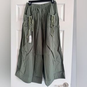 Olive Green Wide-Leg Pants